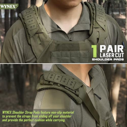 WYNEX Shoulder Strap Pad for Vest Carrier Accessories 2 Pack | 1000D Nylon Tactical Plate Shoulder Pads Strap Cushion, Flak Vest Shoulder Pads, Soft 3D Mesh Pads with Tactical Gear for Men - color: Army Green