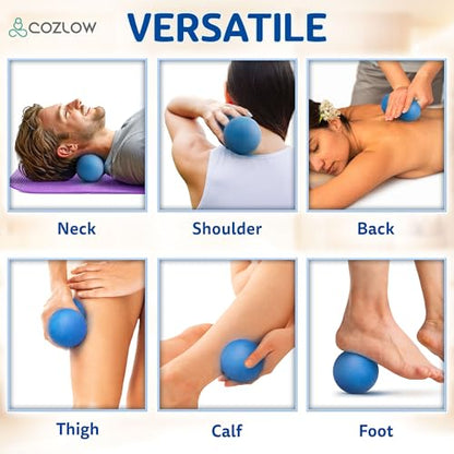 Peanut Massage Ball - Solid TPE - Deep Tissue Pain Relief - Blazing Blue | Cozlow 5" ultra firm double lacrosse massage ball, trigger point roller for mobility, acupressure tool for myofascial release