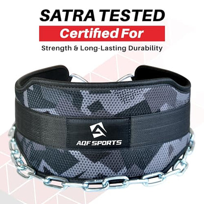 AQF Dip Belt with 36" Steel Chain - Neoprene Padded Back Support Belt | Secure Carabiners for Weighted Pull ups, Dips, Gym, Powerlifting, Bodybuilding, Squat & Fitness - color: Grey Camo