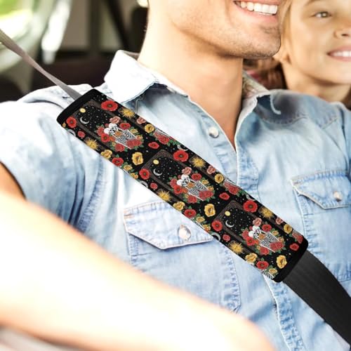 2 Pack Floral Valentines Day Roses Skull Lover Car Seat Straps Shoulder Pads Soft Padded Seat Belt Cushion for Kids, All Vehicles, Pressure Relief - color: Pattern 107
