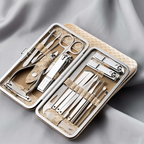 19-Pcs Professional Nail Kit & Manicure Set, Complete Nail Cutter Set with Travel Case, Includes Cuticle Trimmer & Nail Design Tools for Men & Women Fingernail Grooming(Gold)