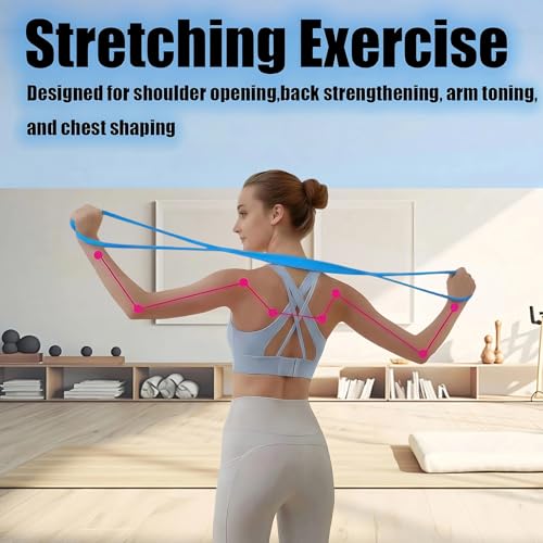 Figure 8 Resistance Band for Women, 8 Shaped Resistance Bands with Handles, Shoulder Back Arm Bands for Workout - color: blue