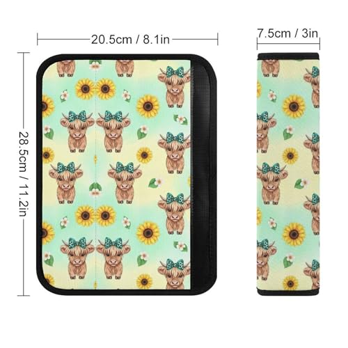 Soft Padded Car Seat Straps Shoulder Pads for Elderly Support, All Vehicles, 1 Pair Western Farm Animal Sunflower Teal Highland Cow Shoulder Protector Anti-Slip Pad - color: Pattern 1257
