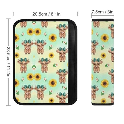 Soft Padded Car Seat Straps Shoulder Pads for Elderly Support, All Vehicles, 1 Pair Western Farm Animal Sunflower Teal Highland Cow Shoulder Protector Anti-Slip Pad - color: Pattern 1257
