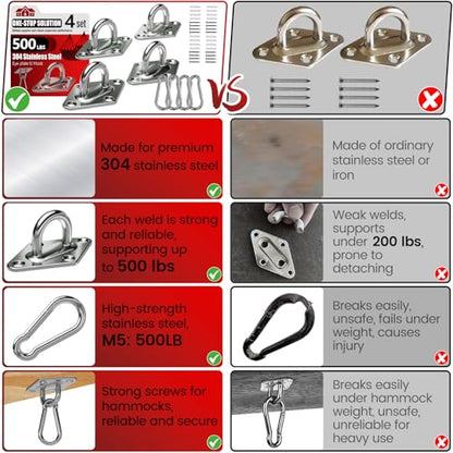 sprookber 304 Stainless Steel Pad Eye Snap Hooks, M5 Heavy Duty Ceiling Hooks, 500 lb Capacity Hammock Swing Hanging kit, Plant Hangers, Marine Hardware Staple Hook Loop with Screws, Set of 8 - size: 2 Inch, style: Rhombus