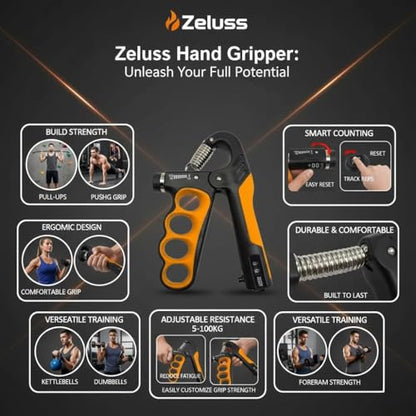 Hand Grip Strengthener with Counter, Adjustable 5-100 kg Resistance, Non-Slip Fitness Grip for Exercise Training