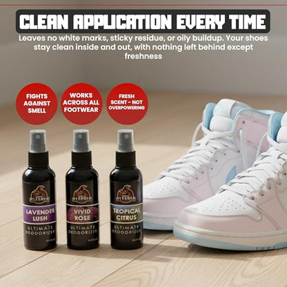 Shoe Deodorizer Spray - Shoe Refresher: Lavender Lush, Vivid Rose & Tropical Citrus - Shoe Odor Eliminator for Sneakers, Gym Bags & Lockers - Women’s Deodorant Spray by Combat Cleaner