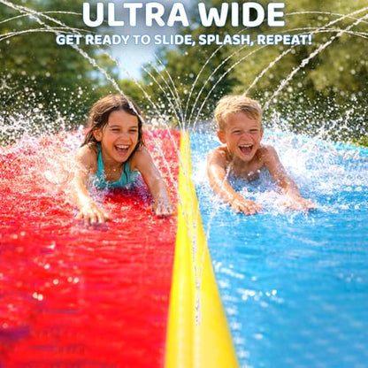 JAMBO Premium 18Ft Budget Slip Splash and Slide, Heavy Duty Water Slide with Advanced Sprinkler System, Backyard Waterslide, Splash Mat, Outdoor Water Toys n Slides for Kids - color: 18' Multicolor