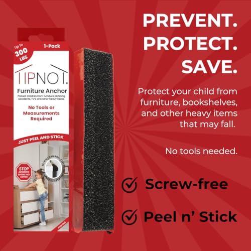 Adhesive Furniture Anchor, No-Drill, Aesthetic & Invisible Once Installed, Anti-Tip Furniture Safety Anchor to Childproof and Babyproof Your Home, Holds Up to 300 Pounds, 1-Pack - size: Furniture Anchor 1 Pack