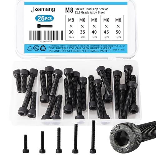 M8 x 30mm 35mm 40mm 45mm 50mm Hex Socket Head Cap Screws Bolts, 12.9 Grade Alloy Steel, Black Oxide Finish, Metric Allen Drive, Fully Threaded, Assortment Kit 25Pcs - size: Socket M8x30-50 mm