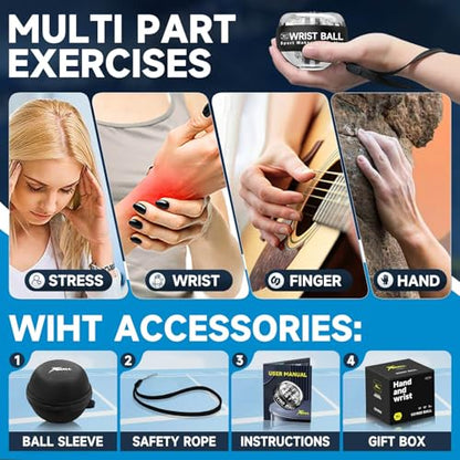 XMALL Torque Ball Hand Exerciser, Grip Strength Trainer, Auto-Start, Forearm Strengthener, Hand Strengthening Devices, Wrist Power Gyro Ball, Wrist Strengthener, Finger Exerciser - color: Transparent