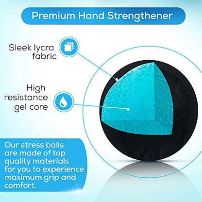 Serenilite Stress Balls for Adults, Squeeze Ball for Hand Therapy, Stress Ball, Hand Exercisers for Therapy & Grip Strengthening, Physical Therapy Balls, Hand Grip Strengthener. - color: Jet Black