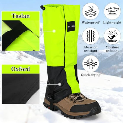 Waterproof Adjustable Hiking Gaiters for Men and Women, Snow Boots-Gaiters for Hiking in Hunting Sand Mud Mountain Climbing Snowshoeing - color: Fluorescent Green