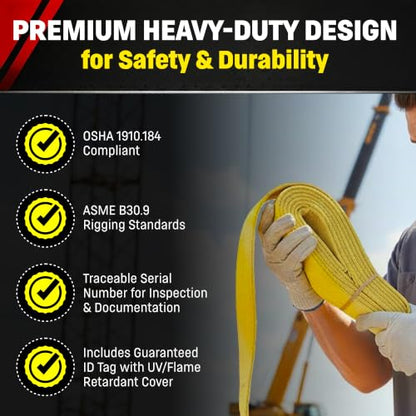 DD Sling (USA Made). Multiple Sizes in Listing! 2" x 30', 2 Ply Twisted Eye, Nylon Lifting Slings, Eye & Eye, 6,400 lbs Vertical, 5,100 Choker, 12,800 Basket Load (2inX30ft) - size: 2inX30ft