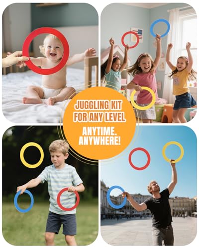 Juggling Rings Set of 3，Learn to Juggle with Juggling Rings for Beginners & Professionals，9.5" Diametert (Blue/Red/Yellow)