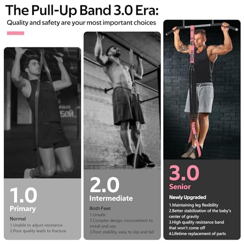 Pull Up Assistance Bands Set, Heavy Duty Adjustable Pull Up Assist Band with Feet Rest, Strength Training Bands for Home Gym Fitness, Pull-Up Bar, Calisthenics and Body Stretching - color: Pink