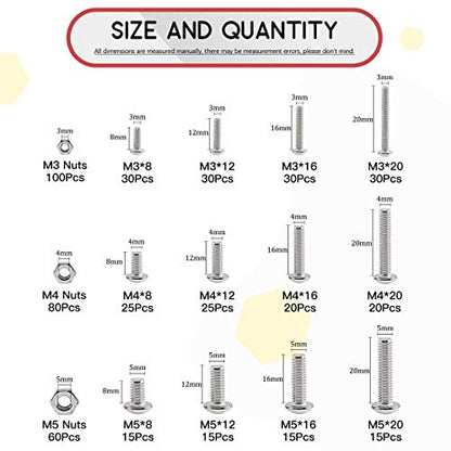 Hilitchi 510pcs M3 M4 M5 Stainless Steel Button Head Hex Socket Head Cap Bolts Screws Nuts Assortment Kit - 304 Stainless Steel (Button Head) - style: Button Head