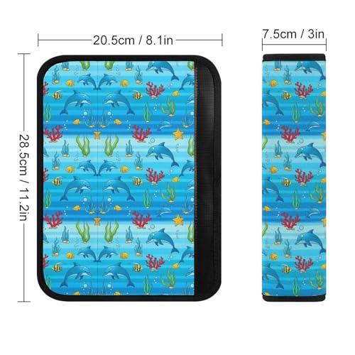 2 Pack Blue Dolphin Pattern Car Seat Straps Shoulder Pads Universal Fit Neck Strap Covers for Adults and Children, All Vehicles, Pressure Relief