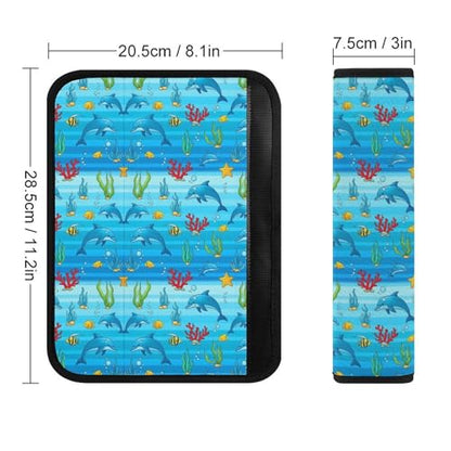 2 Pack Blue Dolphin Pattern Car Seat Straps Shoulder Pads Universal Fit Neck Strap Covers for Adults and Children, All Vehicles, Pressure Relief