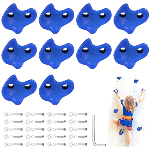 10Pcs Rock Climbing Holds for Kids – Extra Large Blue, Indoor Outdoor | 230 lbs Rated, Hardware Wrench Included, Textured Grip, Weatherproof, Easy Install on Wood for Playroom Backyard - color: Blue, size: 10PCS
