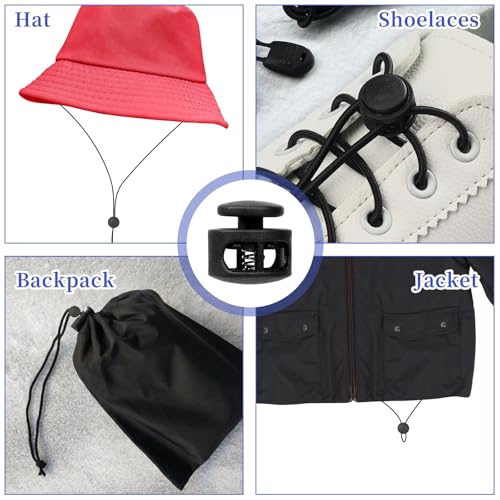 Giantree 24 Pack Spring Cord Lock, Double Hole Drawstring Stopper Fastener, Black Plastic Spring Cord Locks, for Drawstring Sweatpants Hat Hoodie String Clip Elastic Shoelace Lock Swim Goggles (24)