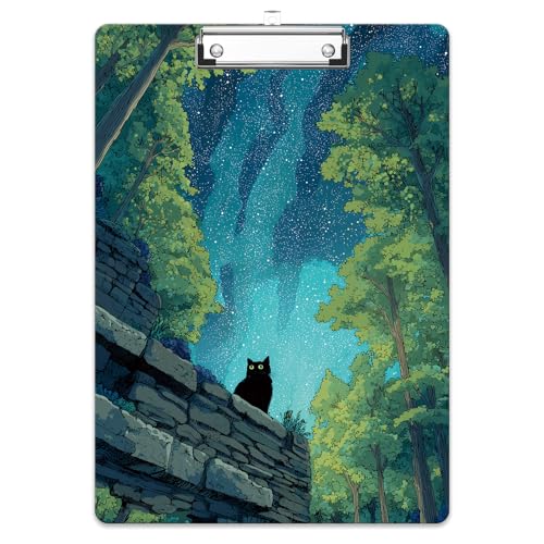 Rimilak Wood Clipboard, 8.5x11 Hardboard Clip Board, Night Cat | Fun Design, Cute Custom Pattern, 9 x 12.5 in Letter Size for Classroom, Teachers, Kid, Woman, School & Office Supply - color: Night Cat