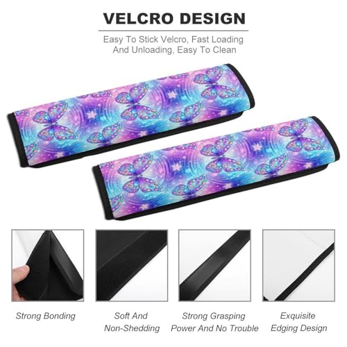 2 Piece Soft Padded Car Seat Belt Pad for Elderly Support, Stroller Pushchair High Chair, Sparkly Glitter Butterfly Pastel Starry Shoulder Harness Cover, Shock Absorption - color: Pattern 1118