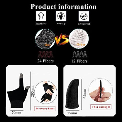Gaming Gloves for Sweaty Hands, Ultra-Thin Breathable Touchscreen Game Gloves with Thumb Finger Sleeves for iPad Tablet/Mobile Phone - size: Medium