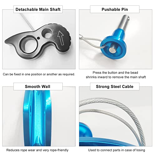 Detachable Climbing Ascender 15kN Rope Grab Ascender, Flip Line Adjuster, Fall Protection Belay Device for Rock Climbing,Tree Arborist/Fit for 11~13 MM Rope - color: Blue-detachable