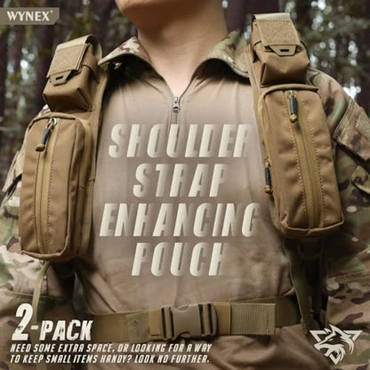 WYNEX Molle Accessories Pouch of Double Zipper Pocket Version, Backpack Strap Pouch Shoulder Strap Molle Attachment Tactical Accessories Bag Shoulder Starps Zipper Pocket Additional Phone Holder - color: Coyote Brown-2Pcs