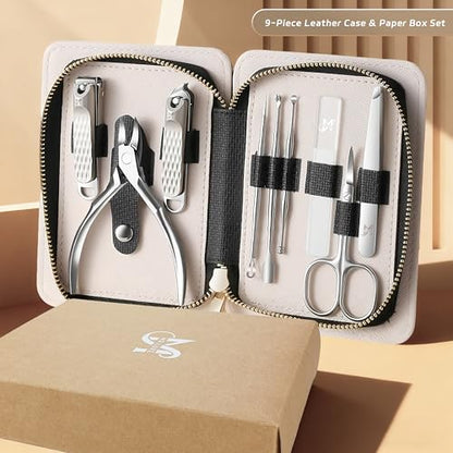 9PCS Manicure Set – Professional 9-in-1 Manicure Pedicure Kit, Premium Stainless Steel Nail Clippers, Nail Grooming Kit, with Portable Textured Travel Case, Luxury Gift Set for Woman& Man. - size: 9PCS