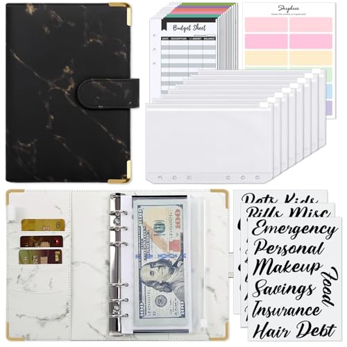 SKYDUE Budget Binder, Money Saving Binder with Zipper Envelopes, Cash Envelopes and Expense Budget Sheets for Budgeting (Mabble) - color: Mabble