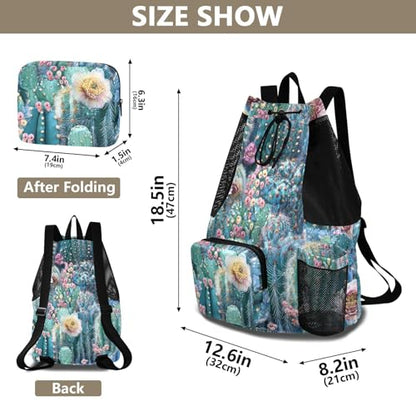 Drawstring Climbing Gym Bag With Pockets Drawstring Backpacks with Wet Dry Compartments Fantasy Cactus
