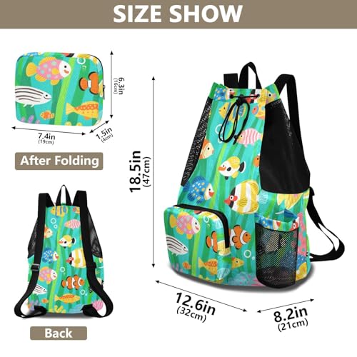 Drawstring Climbing Gym Bag With Inside Pockets Hiking Drawstring Backpack with Wet Dry Compartments Ocean Sea Animals