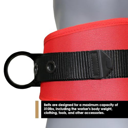 AFP Heavy-Duty 2 D-Ring Waist Body Belt w/Tongue Buckle Premium Stitching (OSHA/ANSI PPE) - color: Red & Black, size: Small-Medium