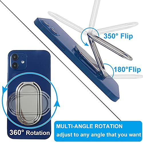 Cell Phone Ring Holder Finger Kickstand, CLZWiiN Foldable 360° Rotation Cellphone Stand for Desk, Office Desktop, Magnetic Car Mount, Metal Multi-Angle for Phone Back Grip (Silver) - color: Silver