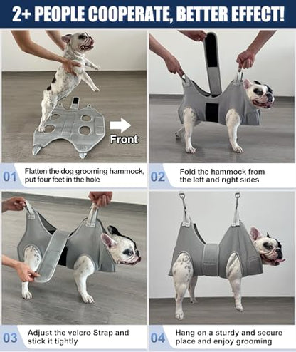 Kkiimatt Dog Grooming Hammock Hanging Harness for Nail Trimming,X-Large Dog Grooming Sling with Thick Neck Support,Gray Dog Hanger Holder Restraint for Pet Grooming - size: XL (80 LB Max) Silver Grey 13-22.5in