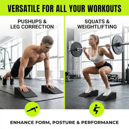 pack of 2 Squat Wedge, Supportive Foot Wrist Exercise Wedge for Squat, Yoga, Pushup, Balance, Stretch, Strength, Pilates, Plank, Physical Therapy - EVA Riser Block for Men & Women