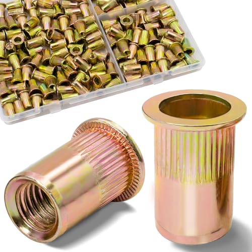 160Pcs M5 Rivet Nuts, Metric Zinc Plated Finish Carbon Steel Flat Head Threaded Insert Nutsert Kit - color: Yellow, size: Metric M5 - 160 Pcs