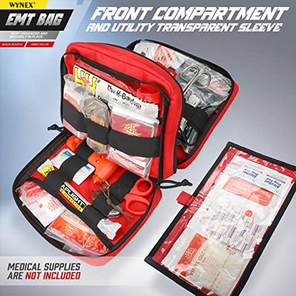 WYNEX Tactical Molle Admin Pouch, Double Layer Large EDC Tool Pouch Bag | Laser-Cut Design, Medical EMT IFAK with Map Pocket, Tool Organizer Molle Accessories, Flag Patch Included, 9.5"x7.5"x3.2" - color: Red