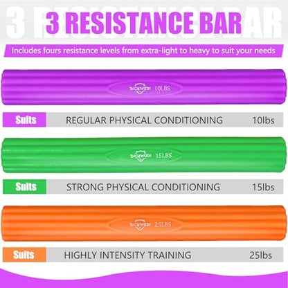 DICYWUDI Flex Therapy Bar and Grip Strength Trainers set, Physical Therapy & Resistance Bar for Golfers Elbow, Tendinitis, Wrist,Forearms Pain, Improve Grip Strength and Relieve Pain - color: Purple/Green/Orange
