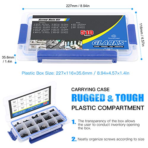 Glarks 510Pcs M3 M4 M5 12.9 Grade Alloy Steel Socket Cap Bolts Screws with Nuts Assortment Kit, Black Oxide Finish - size: Hex Socket Head Cap Screws Set