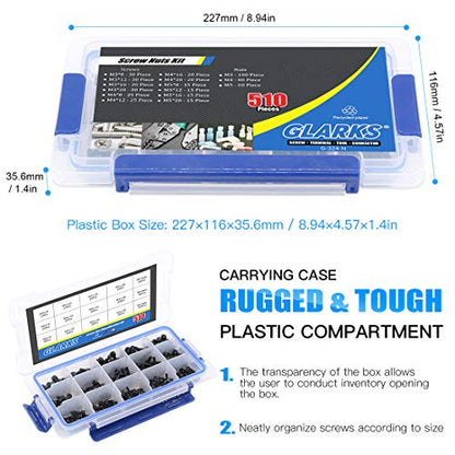 Glarks 510Pcs M3 M4 M5 12.9 Grade Alloy Steel Socket Cap Bolts Screws with Nuts Assortment Kit, Black Oxide Finish - size: Hex Socket Head Cap Screws Set