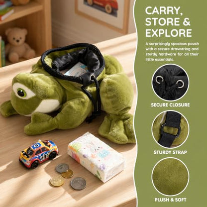 Cute Frog Plush Climbing Chalk Bag, Soft Animal Magnesium Powder Pouch with Drawstring Closure & Hanging Loop, Portable Chalk Bucket for Bouldering, Weightlifting, Gym Training & Outdoor Sports