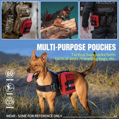 2 Pack Tactical Molle EDC Pouch Multi-Purpose Compact Pack Water-Resistant Utility Pouch with Flag Patch - color: Red