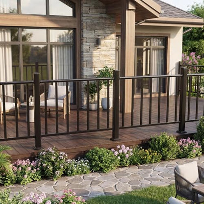 Aluminum Deck Railing Kit, Modular 36 in H. x 5 Ft W Level Railing Kit for Outdoor Steps,Heavy Duty Balustrade System for Deck, Porch, Patio & Balcony(1 Post, 1 Panel) - size: 5Feet-Level