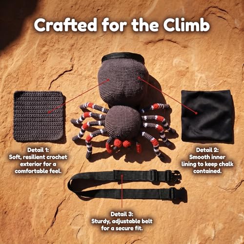 Black Spider Rock Chalk Bag, Funny Outdoor Rock Climbing Powder Bag with Adjustable Waist Belt, Drawstring Closure Bouldering Chalk Pouch for Climbers