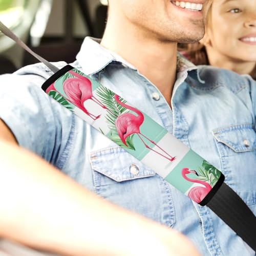 Floral Mint Green Stripes Flamingo Soft Padded Seat Belt Cover for Girls and Boys, Stroller Pushchair High Chair - 2 Piece Shoulder Protector Anti-Slip Pad - color: Pattern 49