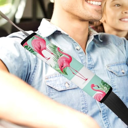 Floral Mint Green Stripes Flamingo Soft Padded Seat Belt Cover for Girls and Boys, Stroller Pushchair High Chair - 2 Piece Shoulder Protector Anti-Slip Pad - color: Pattern 49