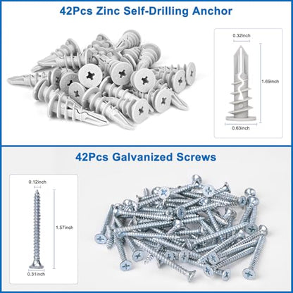 Self Drilling Drywall Anchors, 84PCS Heavy Duty Dry Wall Anchors and Screws Kit for Hanging Sheetrock, 42 Self-Tapping Plastic Drywall Hangers 42 Sheet Rock Screws - size: 1size-42pcs